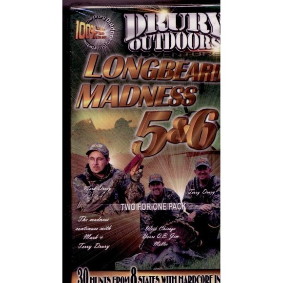 DRURY OUTDOORS LONGBEARD MADNESS 5 & 6 VHS WILD TURKEY HUNTING ON 2 NEW VHS TAPE - Picture 1 of 4